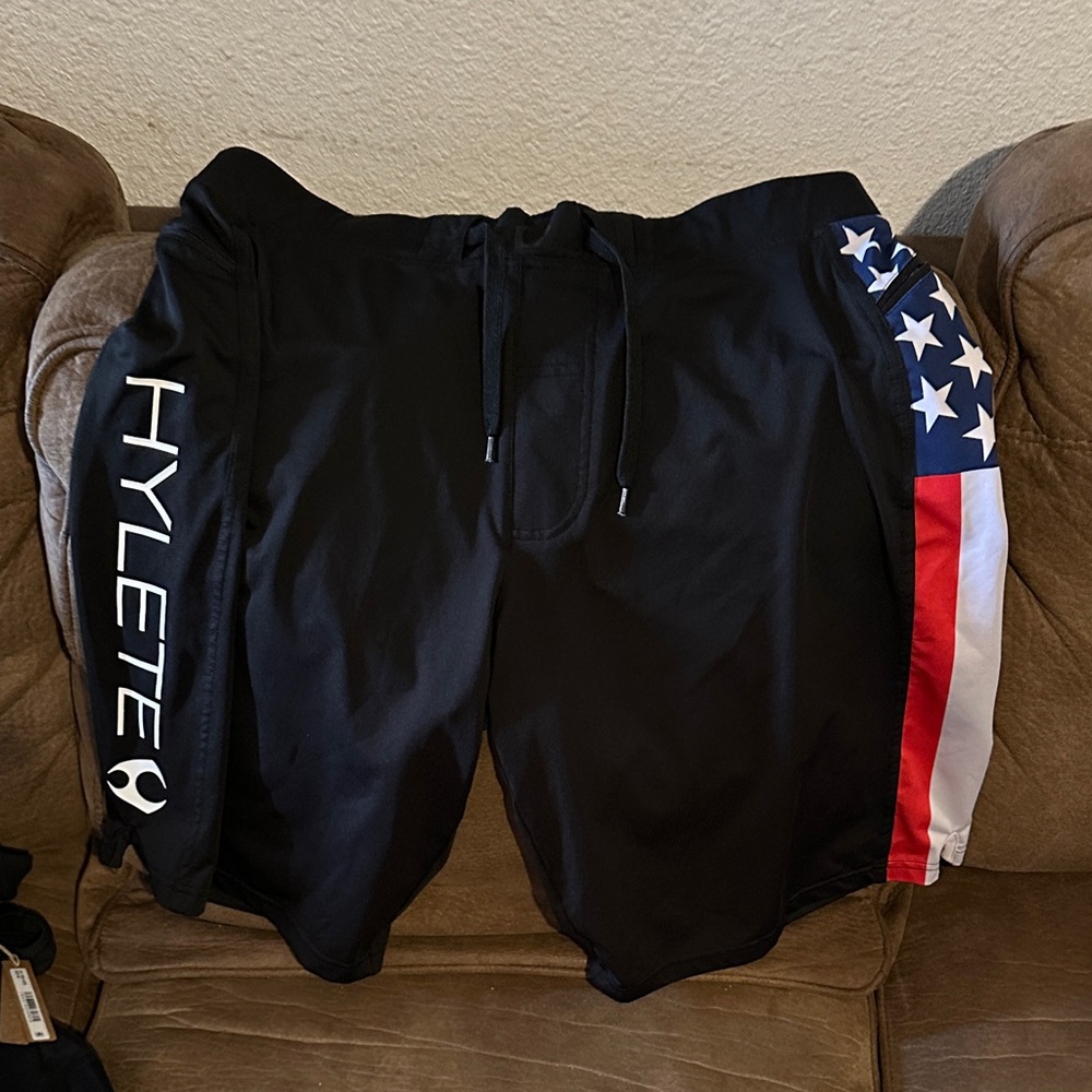 Hylete Black Swim Shorts with Stars & Stripes Side Panel